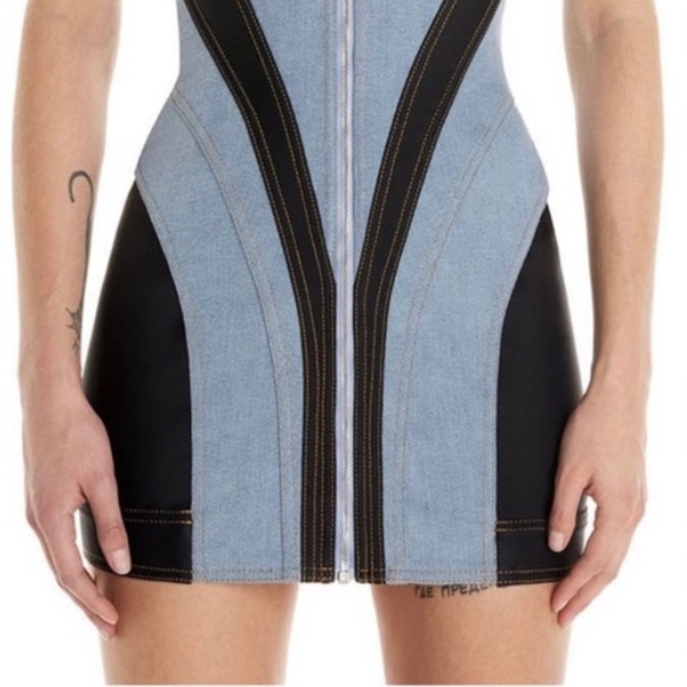 MUGLER CORSET DENIM STREET RACE DRESS WHITE BLACK Sz S - Picture 13 of 17